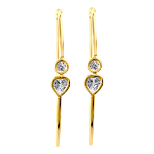 Argola Brinco Grande Prata 925 Dourada 18k- Zircônia Coração