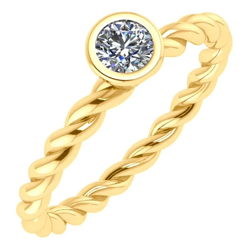 Anel Duplo Prata 925 Dourada 18k Torcido - Zirconia