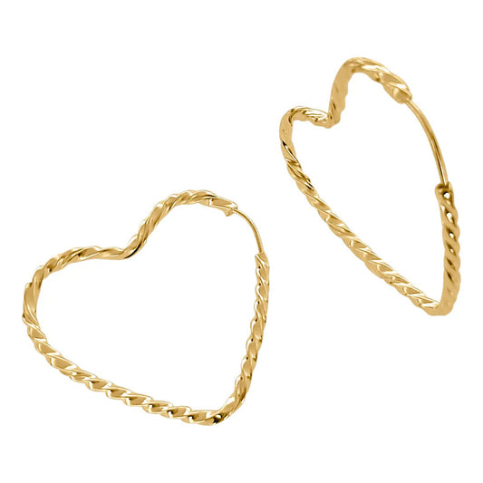 Brinco Argola Torcida Prata 925 Dourada 18k Coração - 30mm Dourado