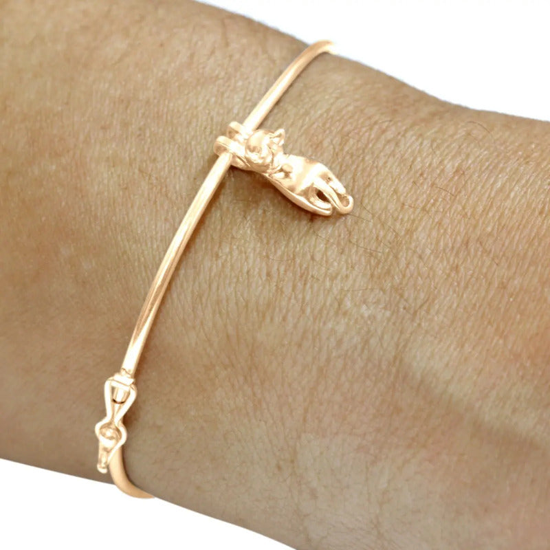 Pulseira Bracelete Rígido Prata 925 Dourada 18k - Gatinho Dourado 19 Cm