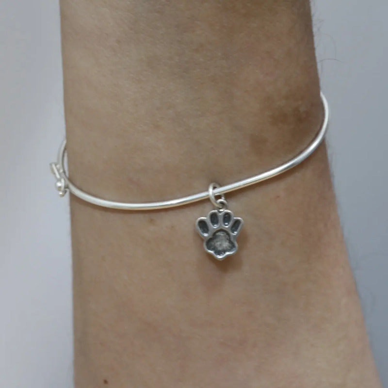 Pulseira Bracelete Rígido Prata 925 - Pingente Patinha 19 Cm