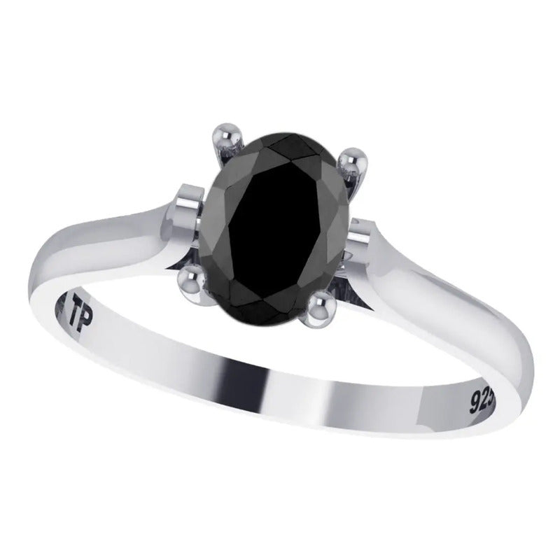Anel Solitário Prata 925 Black Onix Oval - Exclusivo