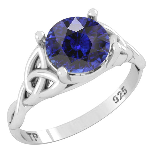 Anel Prata 925 Celta Knot Trinity Safira Azul - Feminino