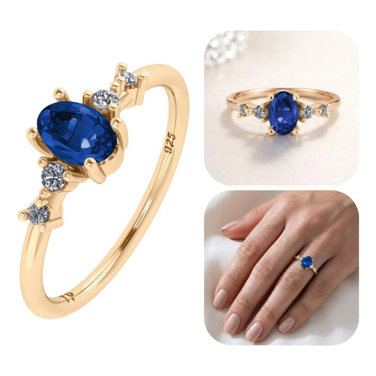 Anel London De Prata 925 Dourada Ouro 18k - Safira