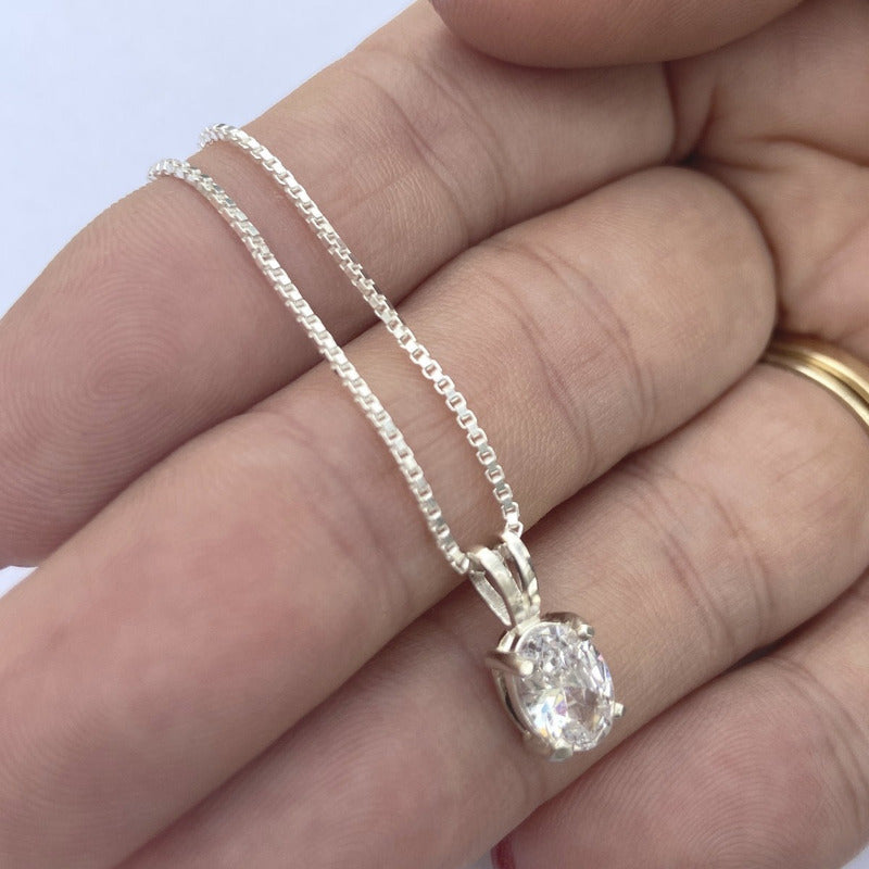 Colar Zircônia Prata 925 Oval 8x6mm- Corrente Veneziana