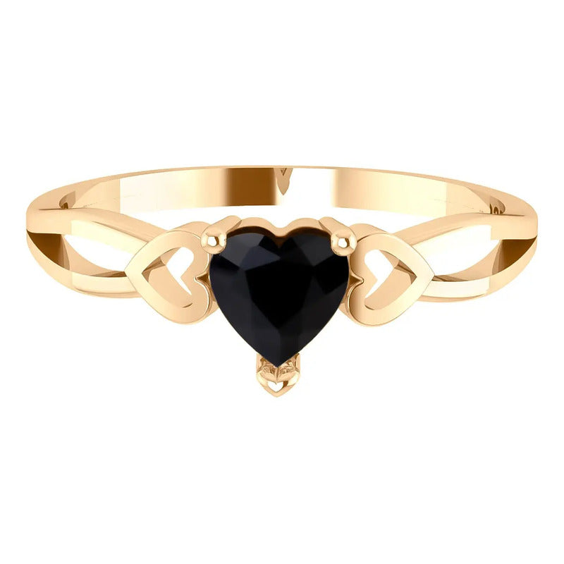 Anel Eterno Coração Pura Prata 925 Dourada Ouro 18k  Onix