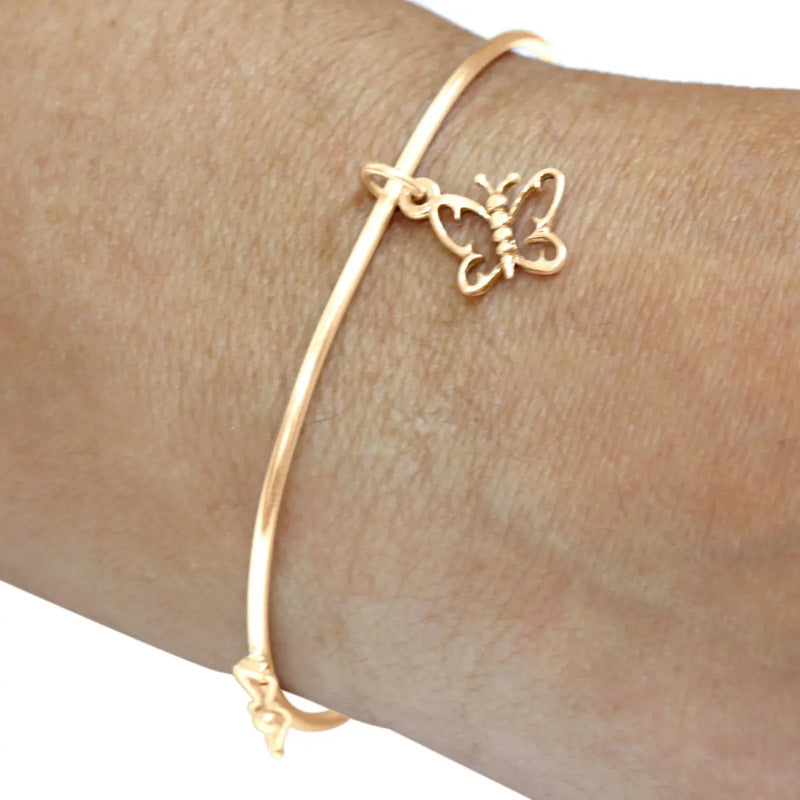 Pulseira Bracelete Rígido Prata 925 Dourada 18k - Borboleta  Dourado