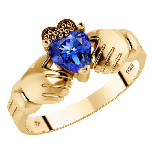 Irish Claddagh Ring 925 Silver 18k Gold - Sapphire