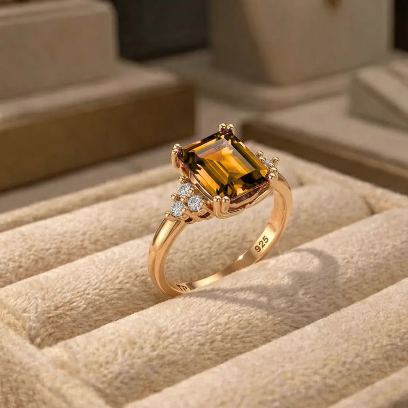 Anel Vintage Clássico Prata 925 Dourada Ouro 18k Citrino