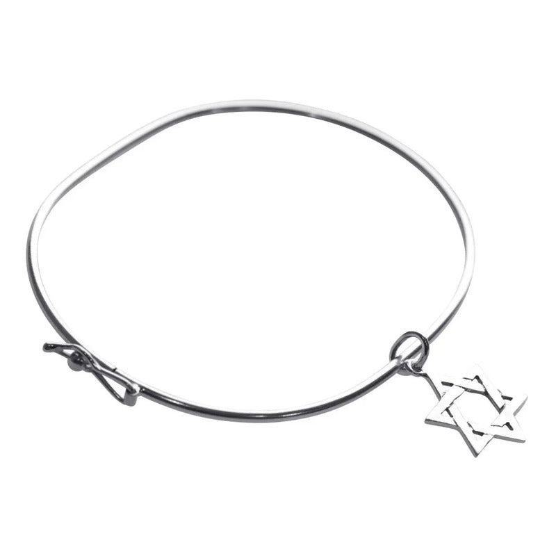 Pulseira Bracelete Rígido Prata 925 - Estrela De David 19 Cm