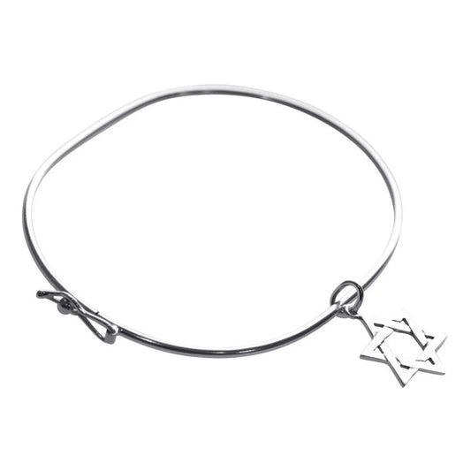 Pulseira Bracelete Rígido Prata 925 - Estrela De David 19 Cm