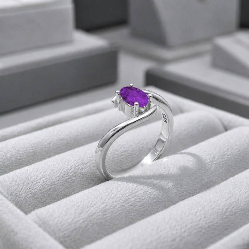 Anel De Prata 925 Solitário Miami Ametista - Feminino