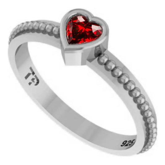 Solitaire Heart Garnet Ring Pure 925 Silver - Exclusive