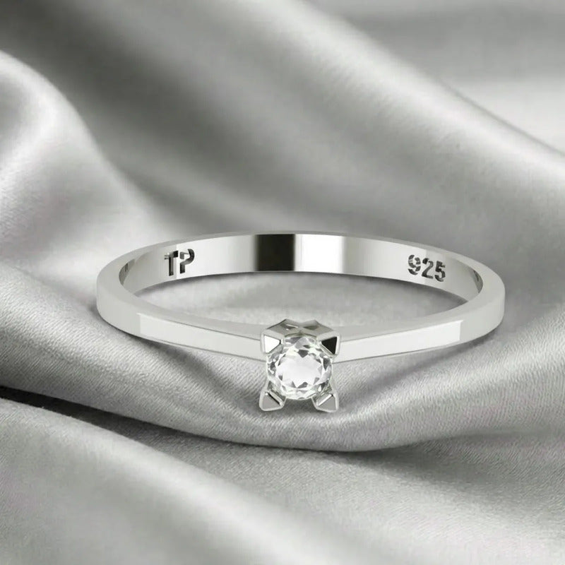 Anel Solitário Zirconia Tradicional Prata 925 -  Feminino