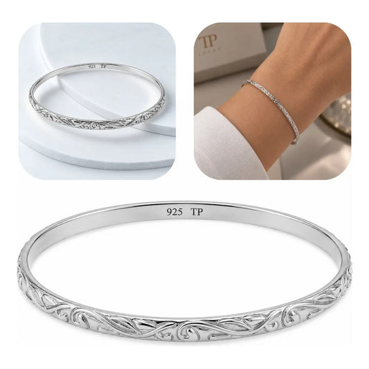 Pulseira Bracelete Arabesco Prata 925 - Maciço 6.5 Cm