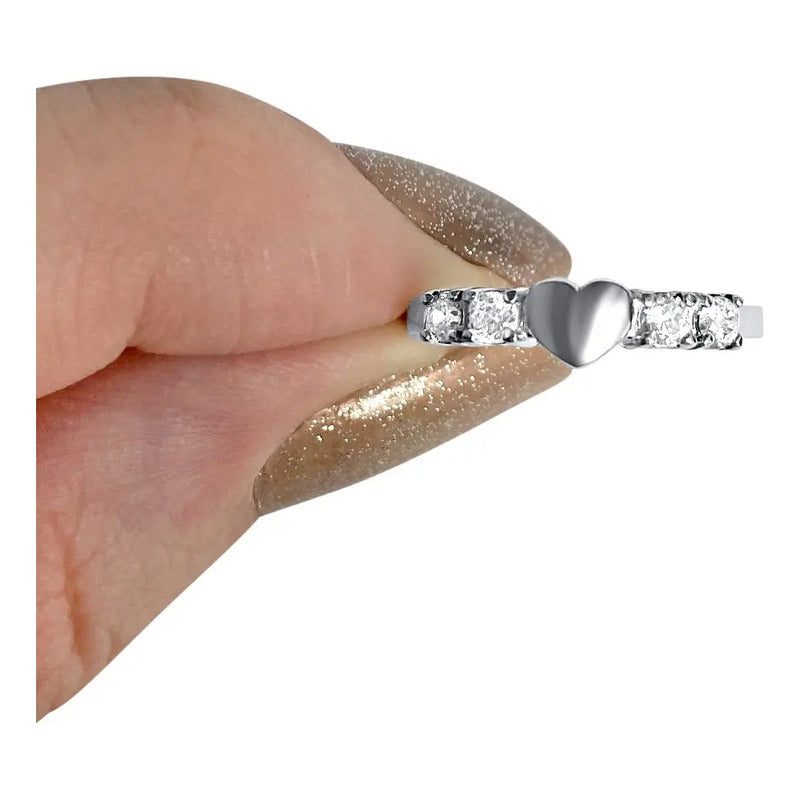 Anel Prata 925 Coração - Elegância E Brilho Com 4 Zircônias