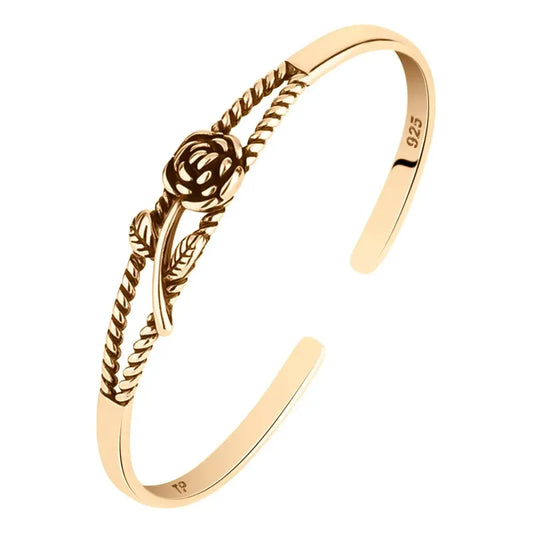 Pulseira Bracelete Maciço Prata 925 Dourado Ouro 18k- Floral Dourado 6.5 Cm 22 Cm