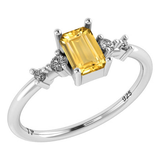 Vienna Rectangular Ring Pure 925 Silver - Citrine