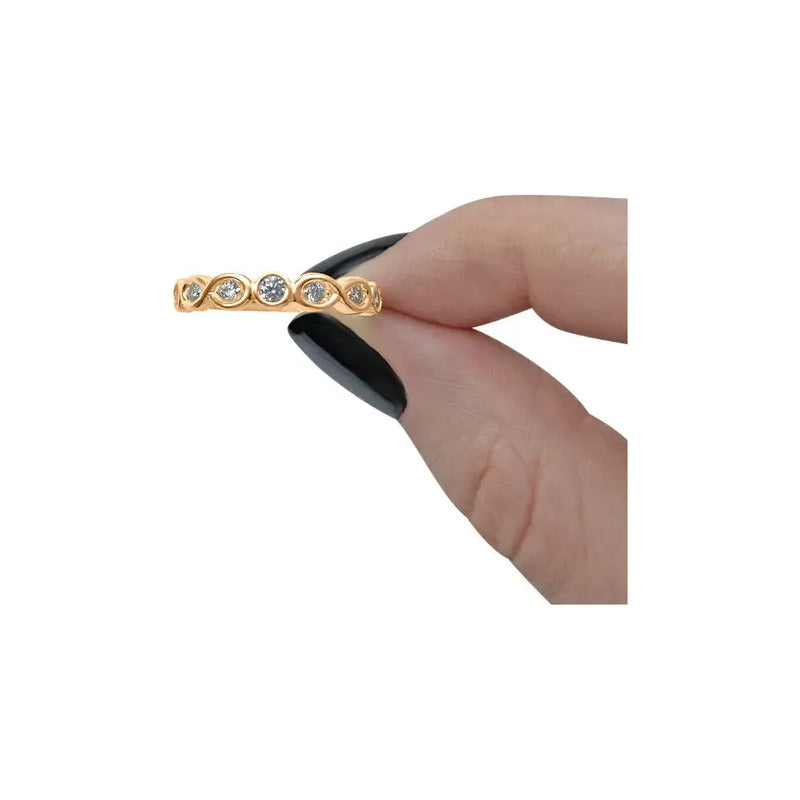 Anel Meia Aliança Infinito Zircônias - Prata 925 Dourada 18k