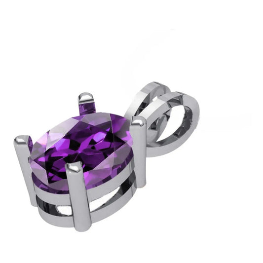 Pingente Oval Prata 925 Ametista Roxo