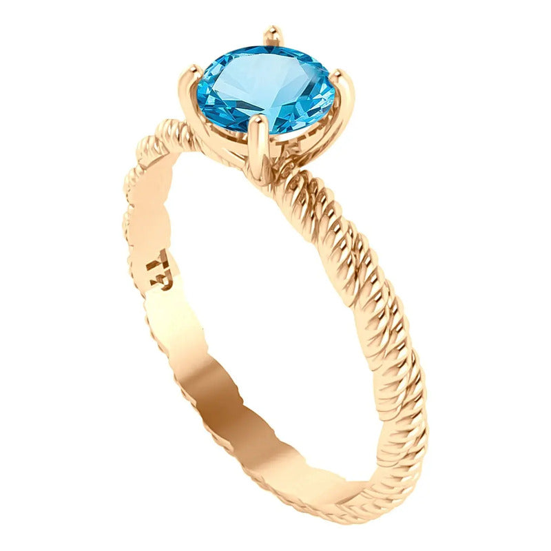 Anel Solitário Torcido Topázio Prata 925- Dourada  Ouro 18k