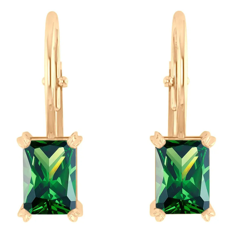 Kit Anel E Brinco Vintage Prata 925 Dourada 18k - Esmeralda