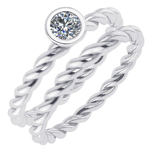 Anel Duplo Prata 925 Solitário Torcido Zirconia - Exclusivo