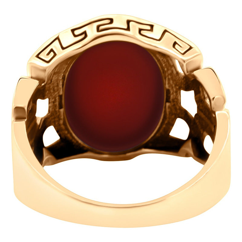 Anel Elos Oval Prata 925 Dourada Ouro 18k Ágata Vermelha Tamanho 32