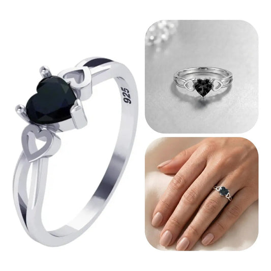 Anel Pura Prata 925 Eterno Coração Black Onix - Exclusivo