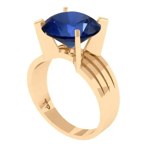 Anel Solitário Prata 925 Dourada 18k - Safira Grande