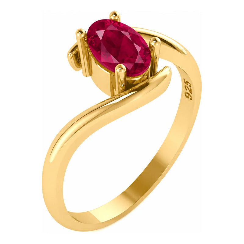 Anel Solitário Miami Prata 925 Banhado Ouro 18k Rubi