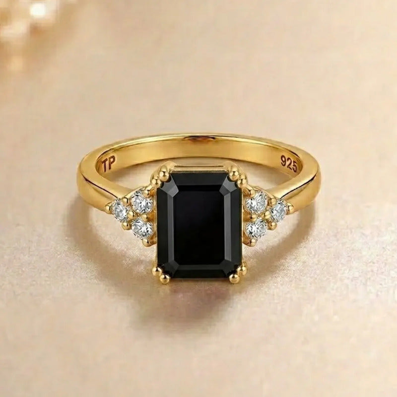Anel Vintage Clássico Prata 925 Dourada 18k Onix