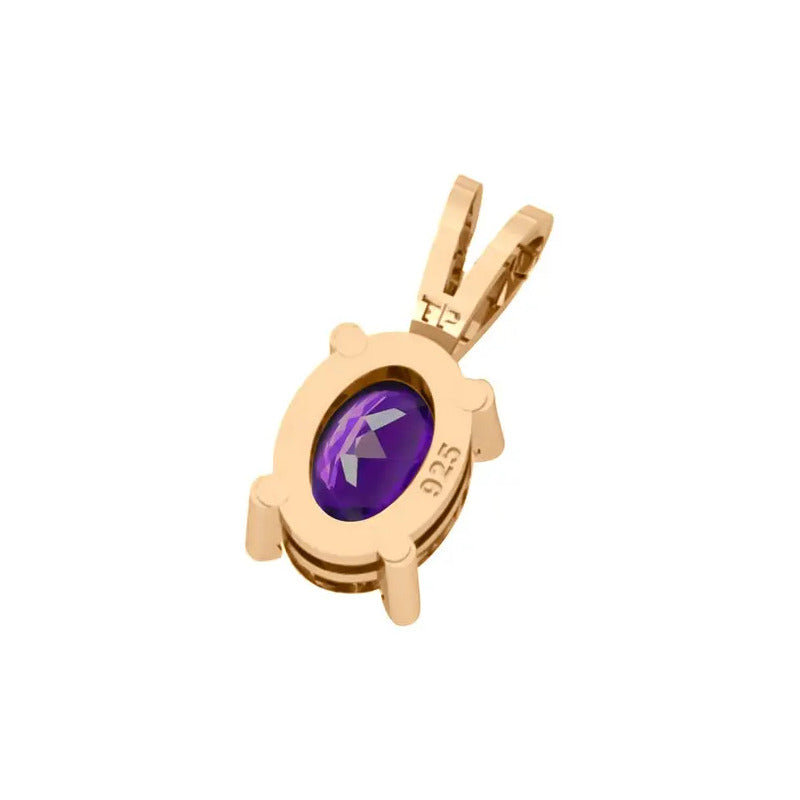 Pingente Oval Prata 925 Dourada 18k - Ametista Roxo