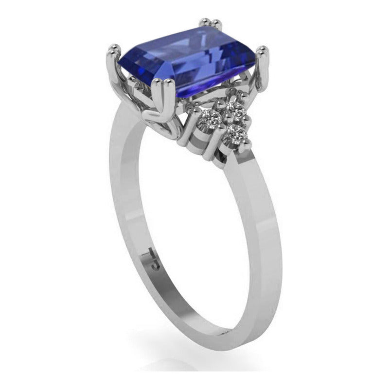 Anel Vintage Clássico Safira Azul Pura Prata 925 - Feminino
