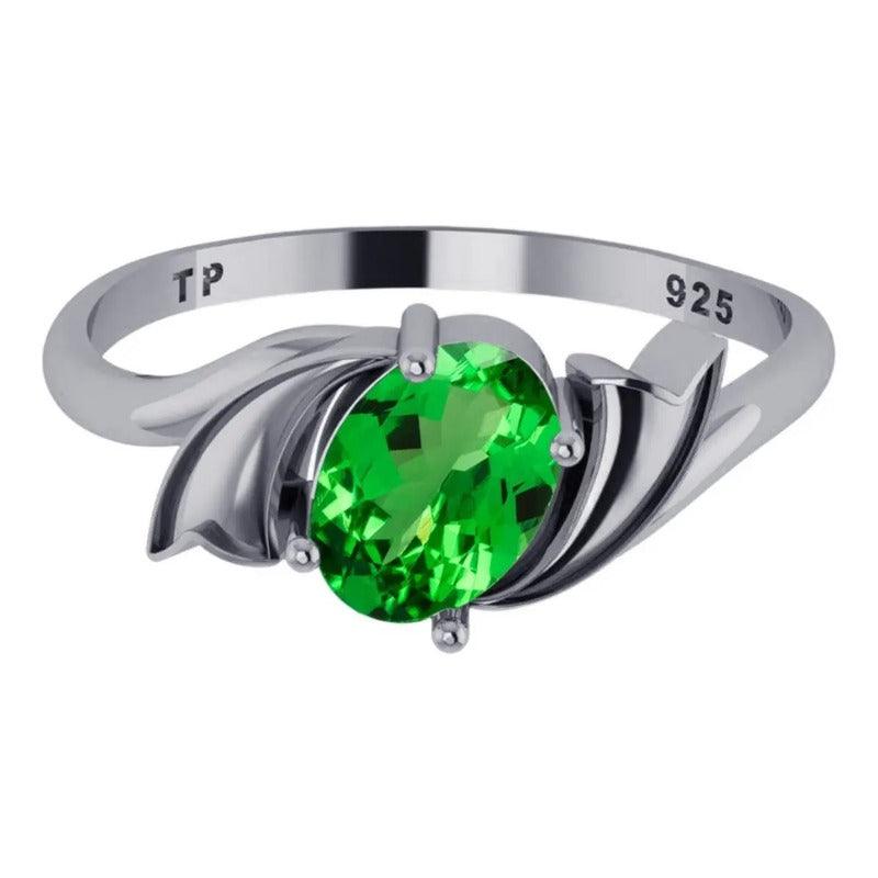 Anel Wings Esmeralda Oval Prata 925 - Exclusivo