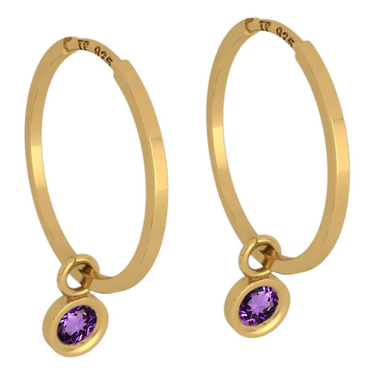 Brinco Argola Prata 925 Dourada 18k Ping Redondo - Ametista