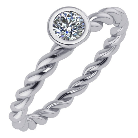 Anel Pura Prata 925 Solitário Torcido Zirconia - Exclusivo