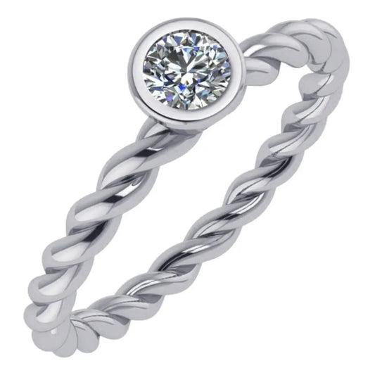 Anel Pura Prata 925 Solitário Torcido Zirconia - Exclusivo