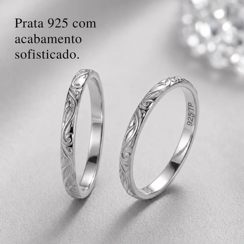 Par Aliança Namoro Arabesco Prata 925 Compromisso  Tamanho Feminino 11 Tamanho Masculino 16