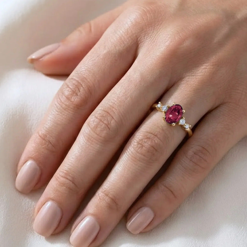Anel London Prata 925 Dourada 18k - Rubi