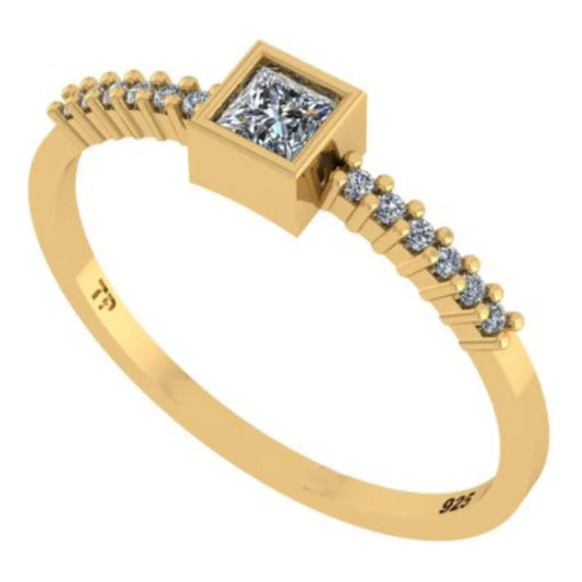 Anel York Prata 925 Dourada Ouro 18k - Zircônia 16
