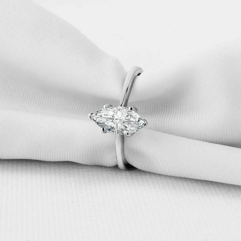 Anel Prata 925 Solitário Navete Zirconia - Exclusivo
