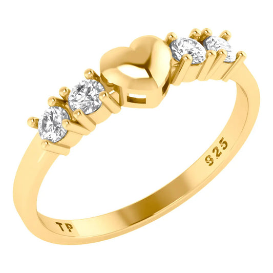 Anel Coração Sólido Prata 925 Dourada Ouro 18k - Zircônia Tamanho 18