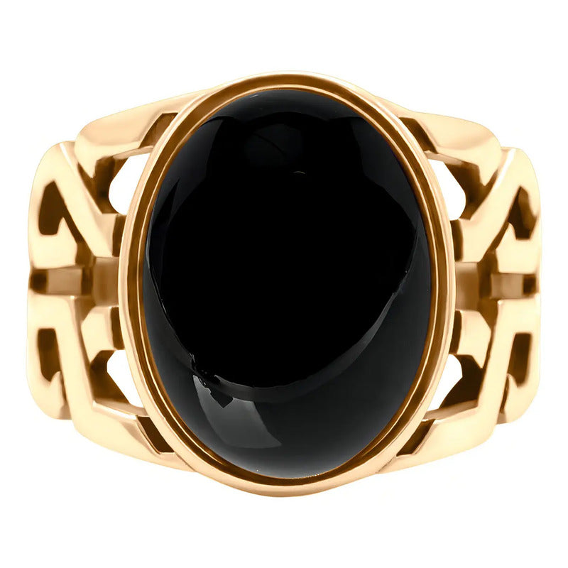 Anel Masculino De Prata 925 Banhado A Ouro 18k Com Ágata Verde Dourado 24