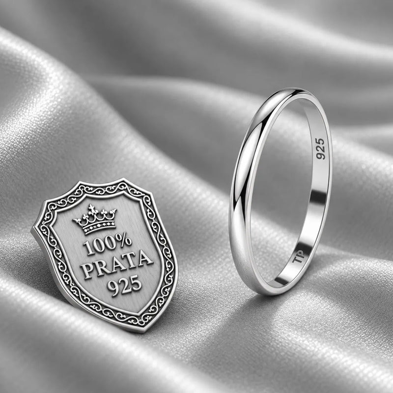 Aliança Lisa Meia Cana Prata 925 Ou Banhada Ouro 18k Prata 925 19