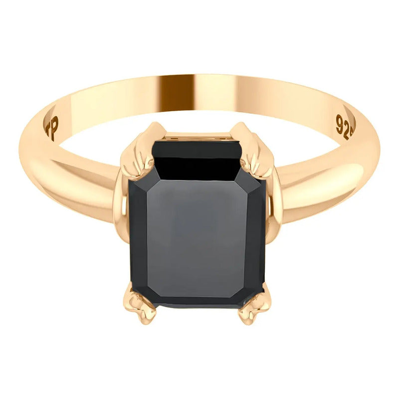 Kit Anel E Brinco Vintage Prata 925 Dourada 18k - Black Ônix
