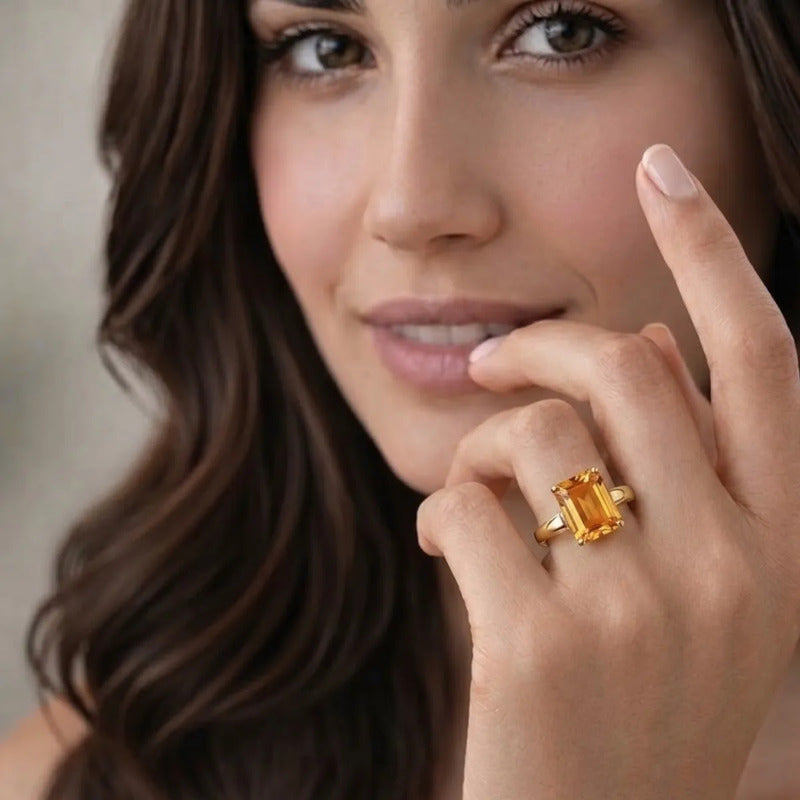Anel Vintage Prata 925 Dourada 18k Citrino