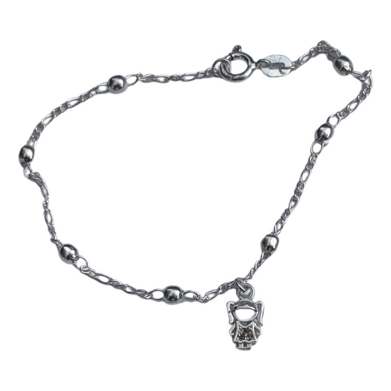 Pulseira Prata 925 Bolinha 3mm - Pingente Menina