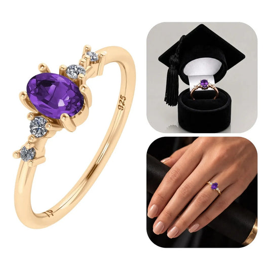 Anel Formatura Diversas Areas Prata 925 Dourada 18k + Capelo Ametista 18-19