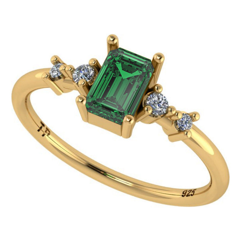 Anel Viena Retangular Prata 925 Dourada 18k - Esmeralda